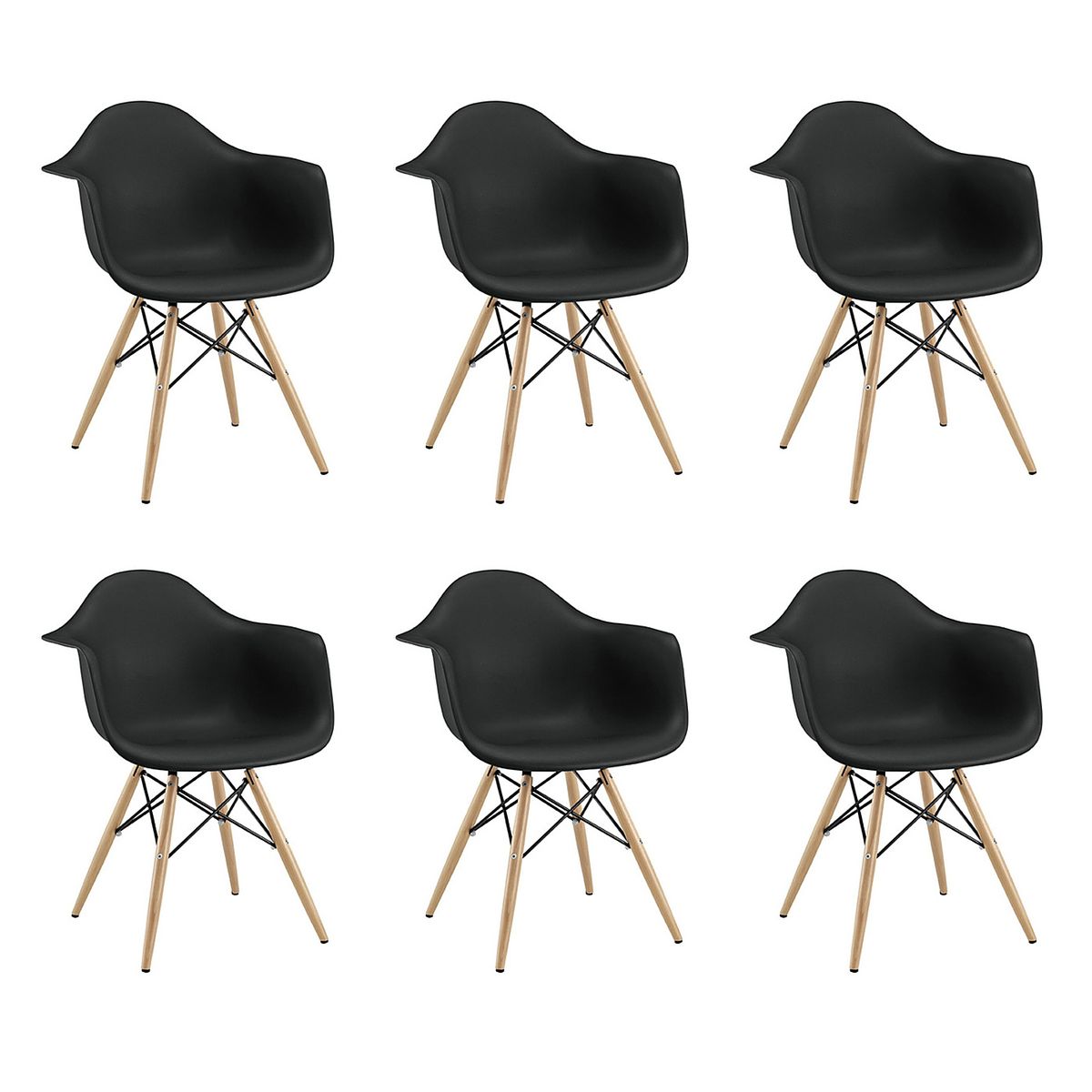 SMTE - 6 Pieces of Modern Design Non-Slip Eames Dining Arm Chairs Set - Black