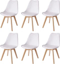 SMTE - Dining Chairs with Cushion Seat, Wooden Legs - Set of 6 - White