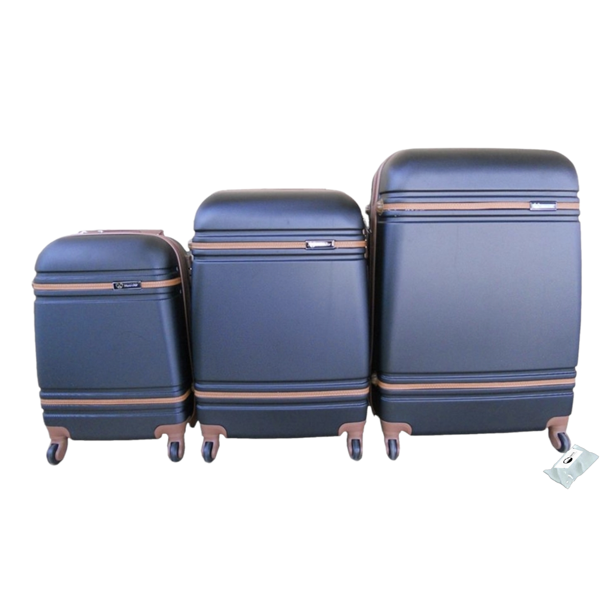 SMTE - Quality EXO Travel Luggage Bag Set and  Tieback - 3 Piece - Black