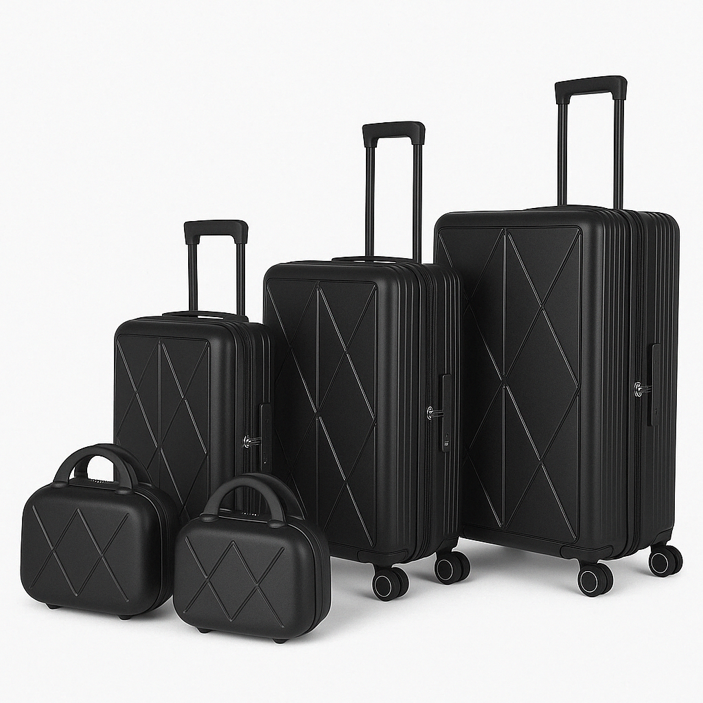SMTE - Black PC Hardshell 5Piece Luggage SetLaptop Compartment,TSA Lock,Spinner