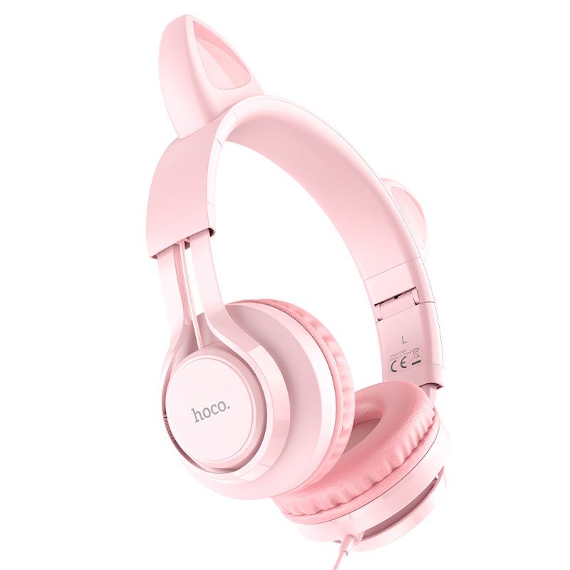 SMTE - Hoco W36 Wired 3.5mm Cute Cat Ear Headset with Mic & 1.2m Cable - Pink