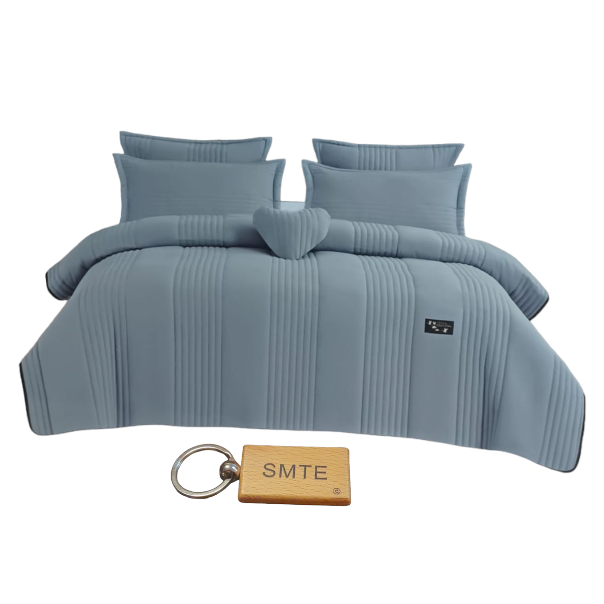 SMTE - Ultimate Comfort6Piece Fiber Quilt Bedding Set and  KeyringBlue