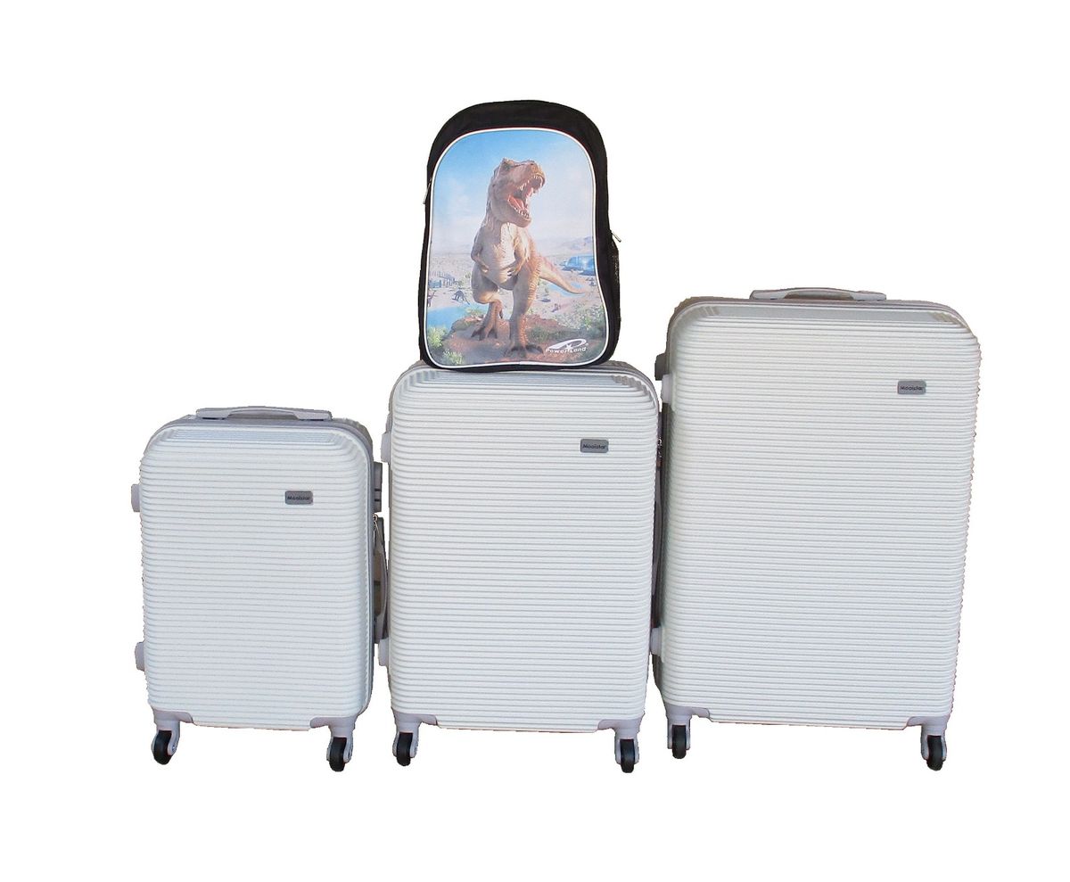 SMTE - 3Piece White Hardshell Luggage Set with Spinner Wheels & Dino Backpack