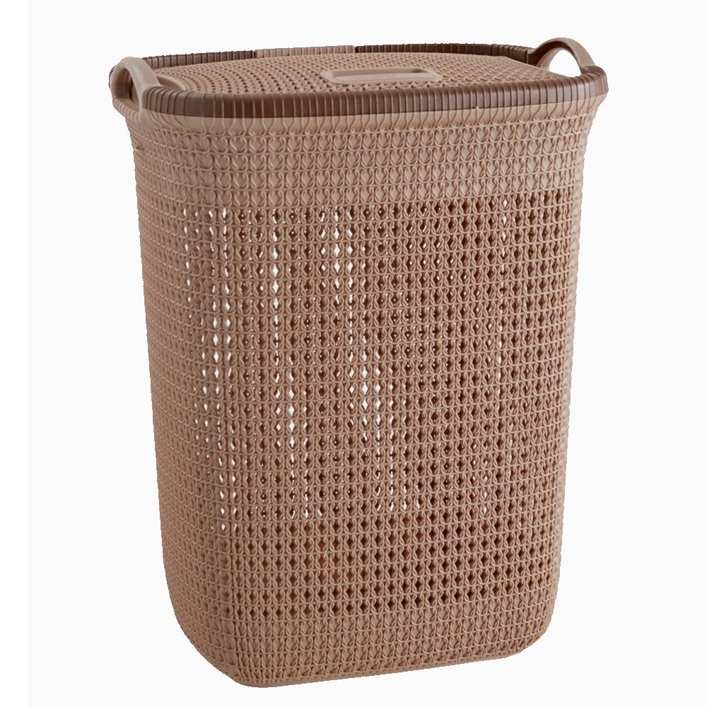 SMTE - Dream Home Large Laundry Basket Collection Bin with Lid - 50L - Ice-cream Brown