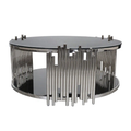 SMTE - Coffee Tables - Rounded Tempered Glass Top with Steel Base - Silver, Black