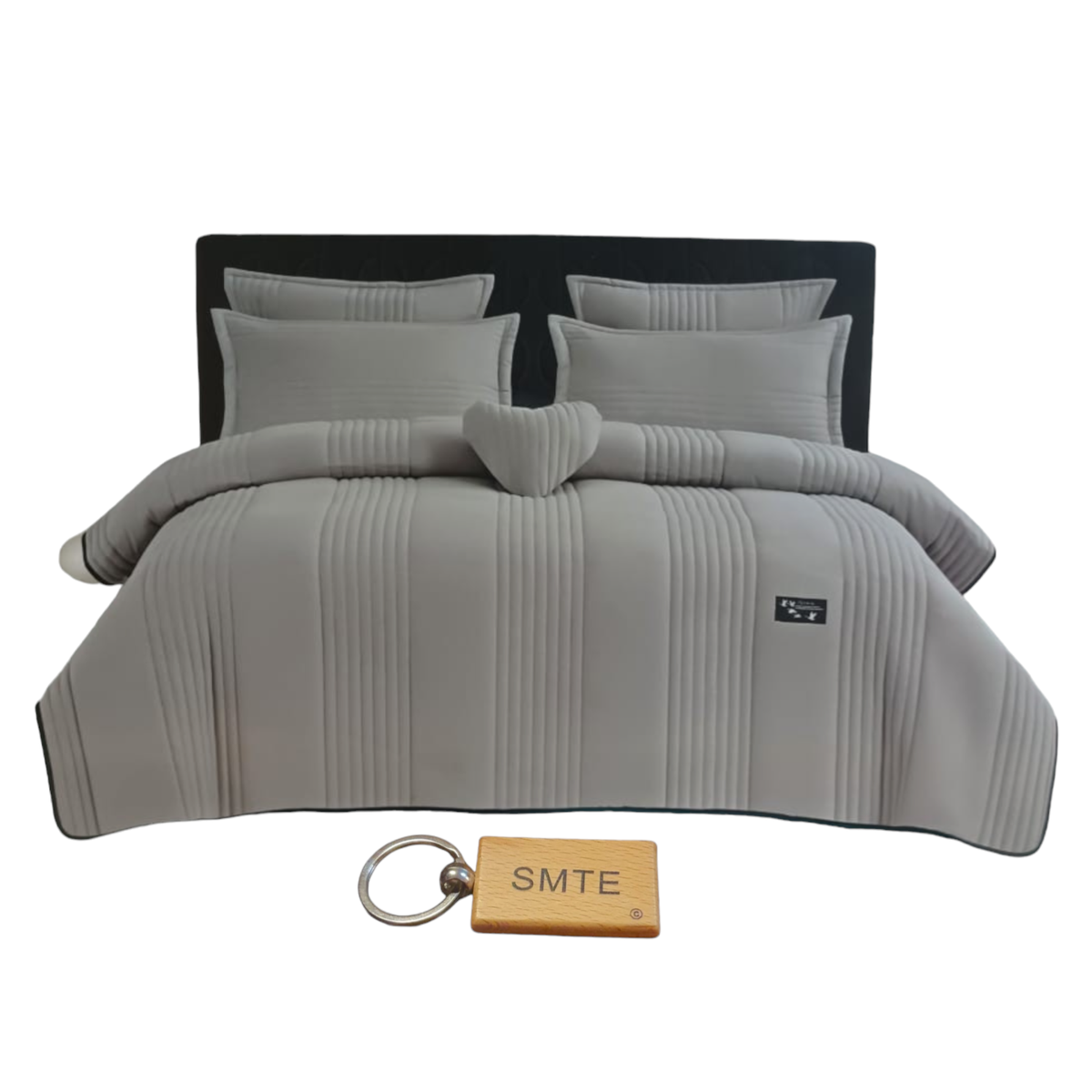 SMTE - Ultimate Comfort6Piece Fiber Quilt Bedding Set and  KeyringGrey