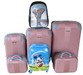 SMTE - 5Piece Pink ABS Luggage Set with Mickey Kids Trolley & Elephant Backpack
