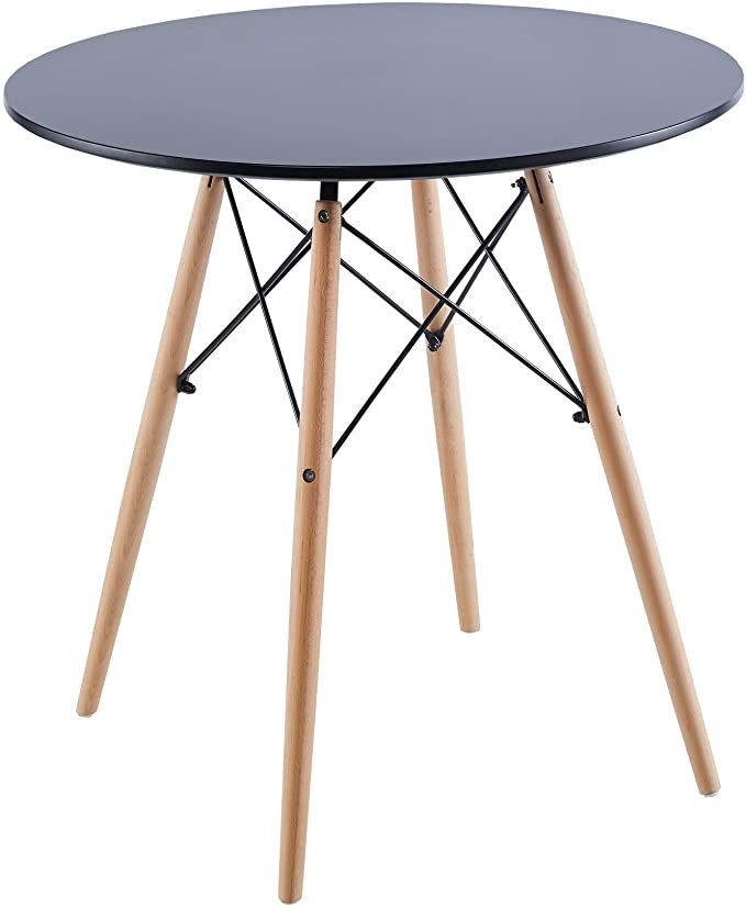SMTE - BUC Small Round Table with Wooden Legs Office Desk Kitchen Dining Table - Black