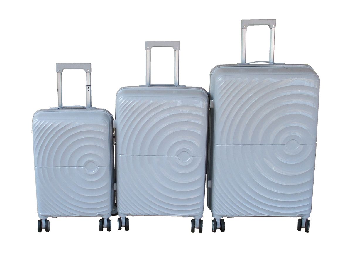 SMTE - Unbreakable Silver Spinner Luggage Set Durable PP Retractable Handles3 Piece