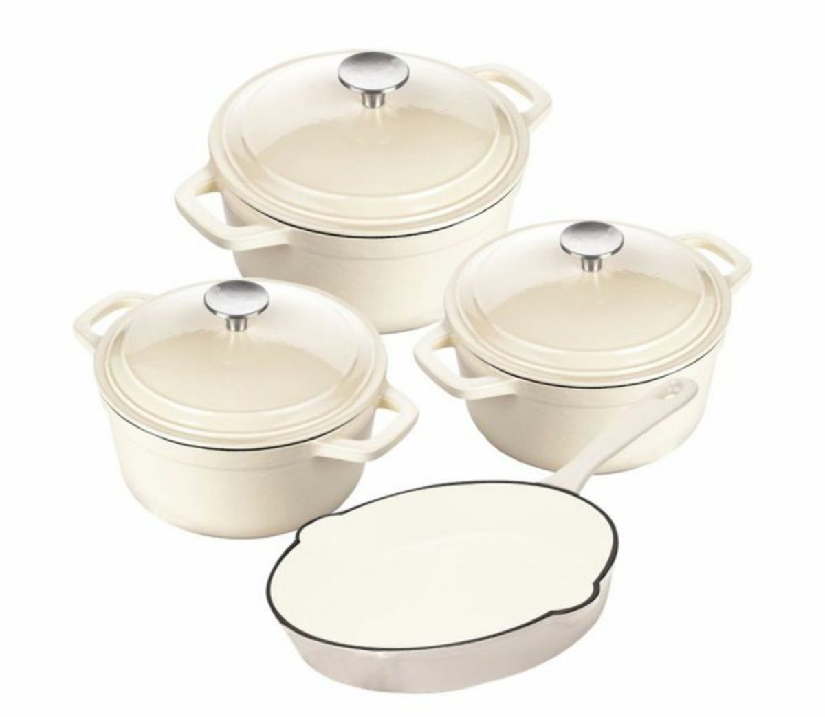 SMTE - Cast Iron Cookware 7 Pcs Set - White