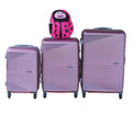 SMTE - Pink 3Piece ABS Trolley Luggage Set with Spinner Wheels & Ladybug Bag