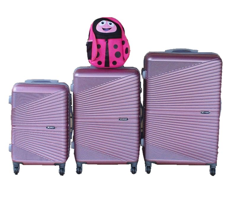 SMTE - Pink 3Piece ABS Trolley Luggage Set with Spinner Wheels & Ladybug Bag