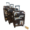 SMTE - Premium Leather Brown 3Piece Suitcase Setleather boat+  Keyring
