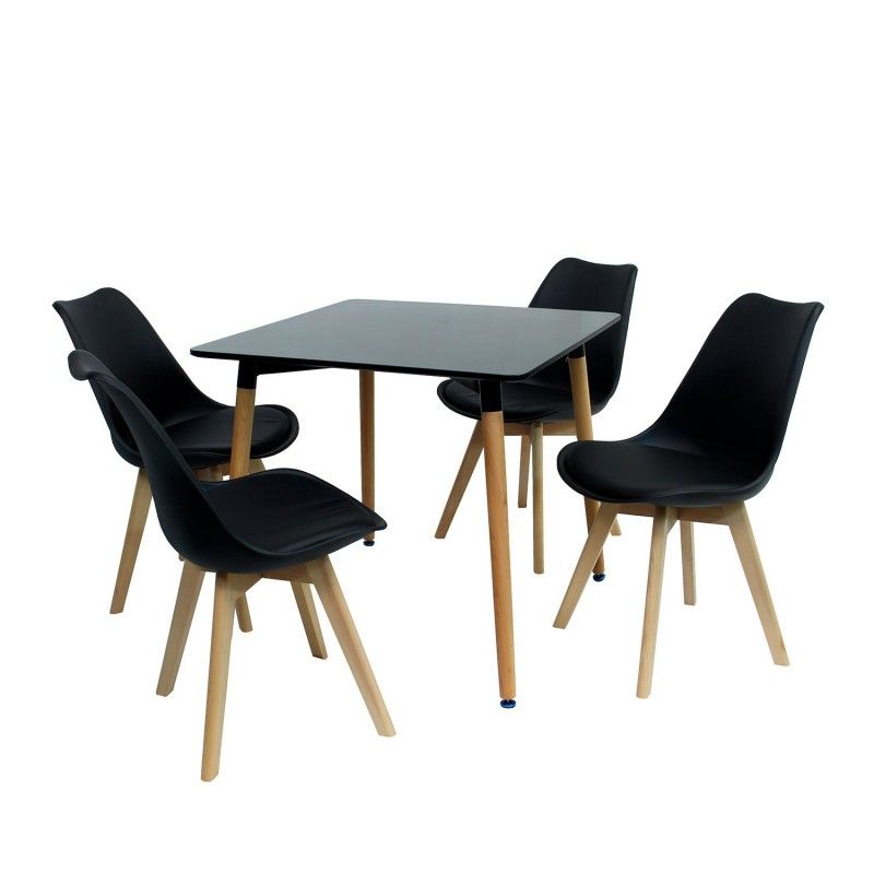 SMTE - Dining Suite / Set - Square Dining Table with Four Padded Chairs - Black