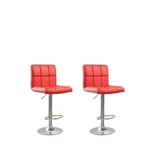 SMTE - Pair of Als Leather Swivel Bar Stools - Red