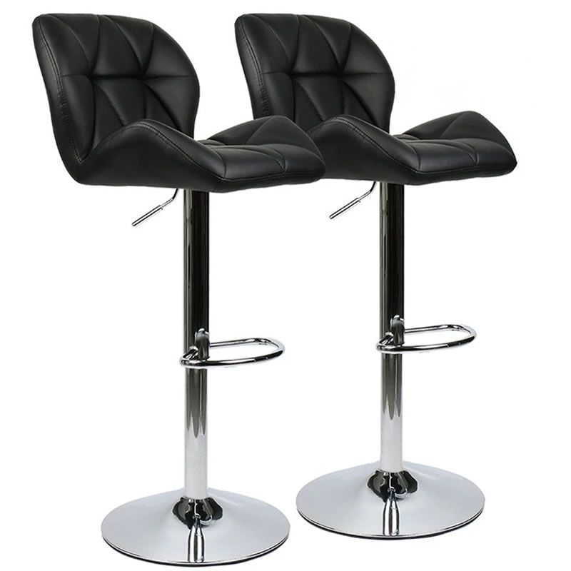 SMTE - Adjustable Modern Kitchen and Bar Padded Stools - Set of 2 - Black