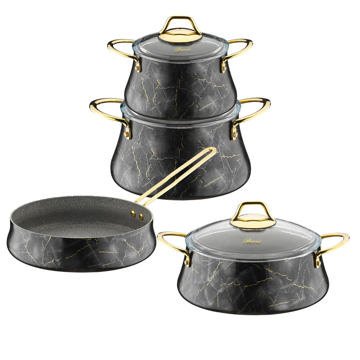 SMTE - Marble Design 7 Piece Cookware Set - Black