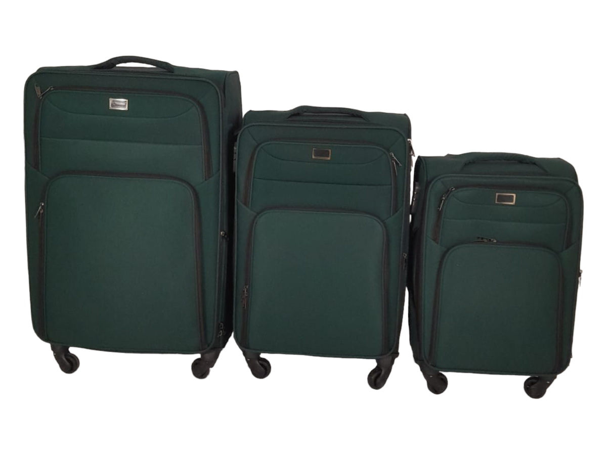 SMTE - Trolley 3 Piece Travel Luggage Spinner -Fabric - Green