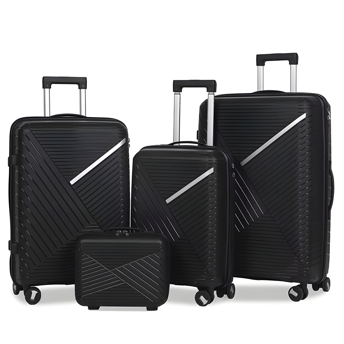 SMTE - 4 Pcs Luggage Suitcase Hardside With Spinner Wheels Trolley Travel Case SetBlack