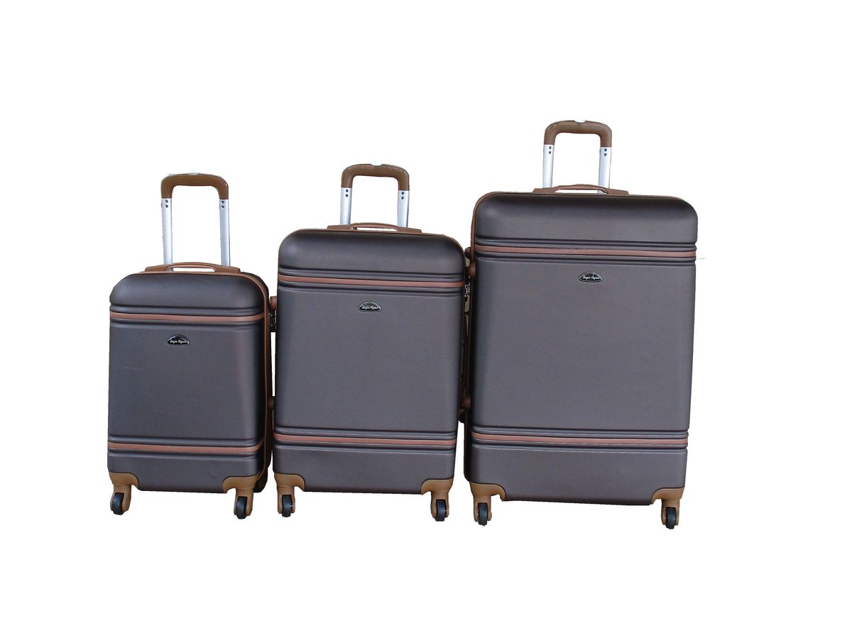SMTE - Durable ABS 3Piece Luggage Set with Spinner Wheels & LockCharcoal/Brown