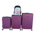 SMTE - Purple 3Piece ABS Luggage Set + Leopard Print School Backpack