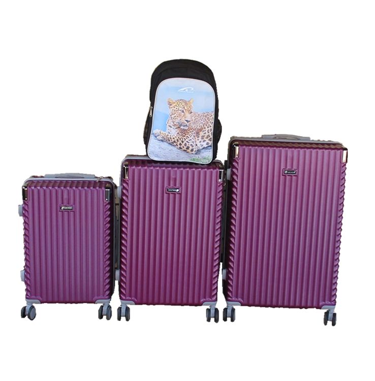 SMTE - Purple 3Piece ABS Luggage Set + Leopard Print School Backpack
