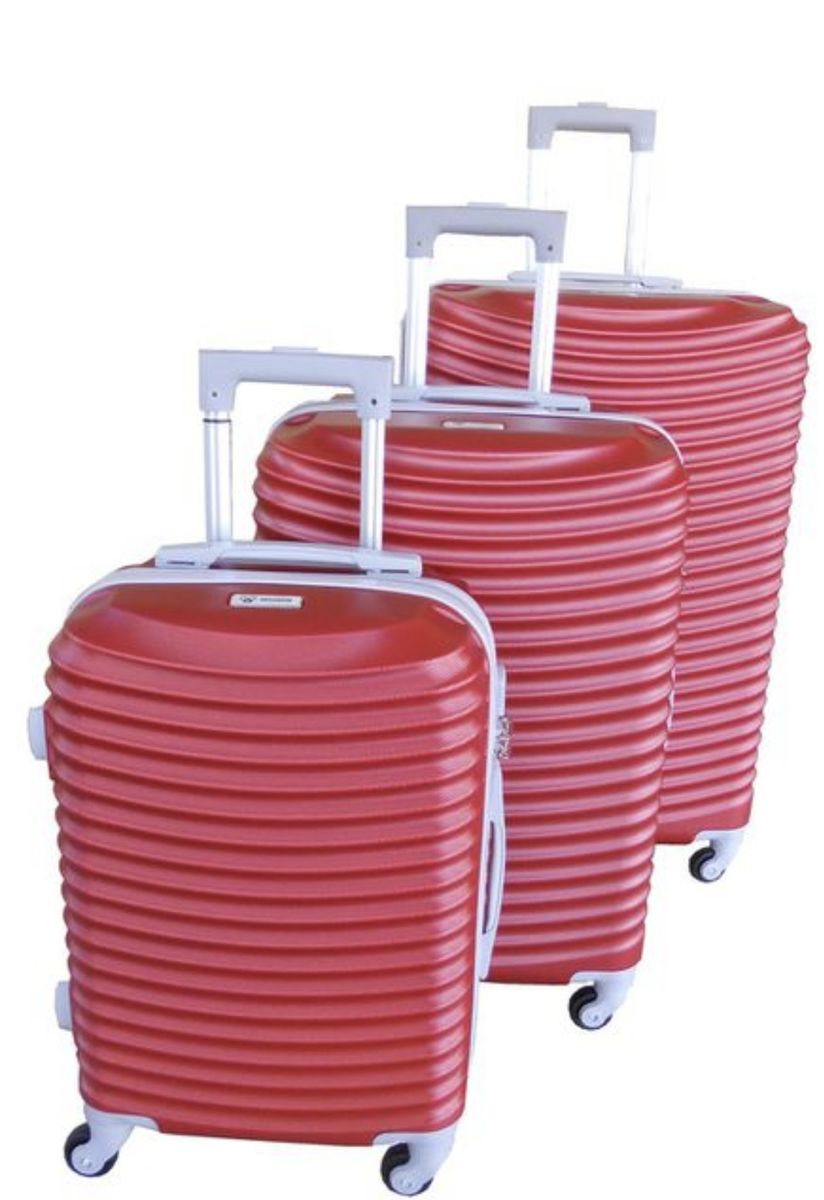 SMTE - Asa 3 Piece Quality Hard Outer Shell Ringletted Lightweight Luggage Set - Red