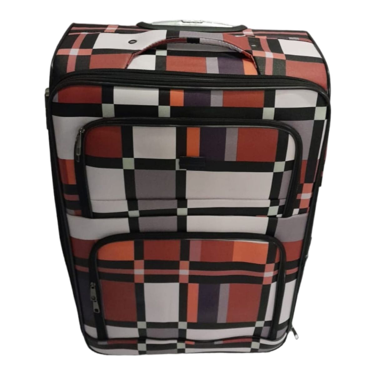 SMTE - Quality Luggage Leather Travel Suitcase Set Checks Art - Set of 3 - Checkered Red