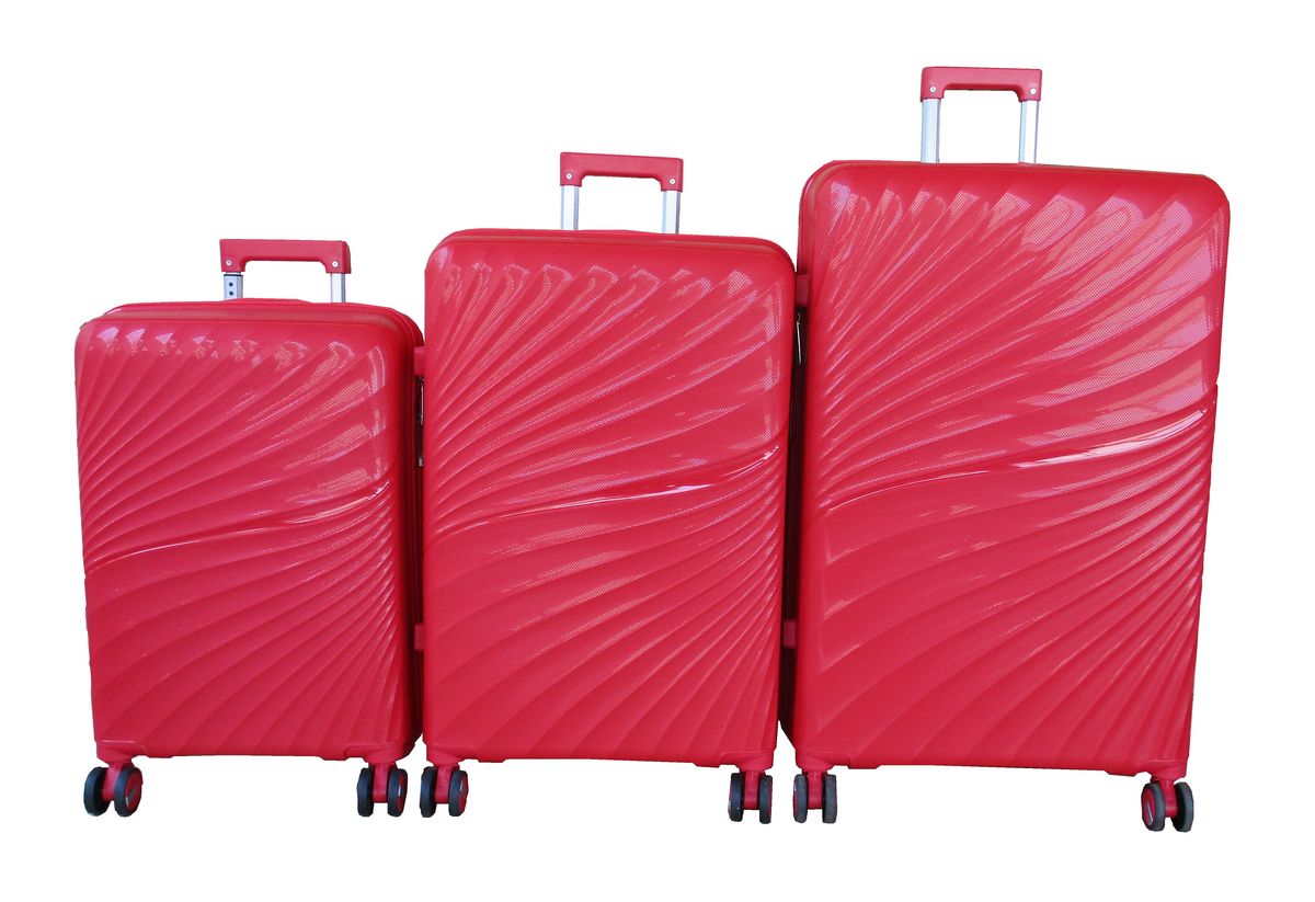 SMTE - Unbreakable Red 3Piece PP Luggage SetSpinner Wheels,Combo Lock&Hard Shell