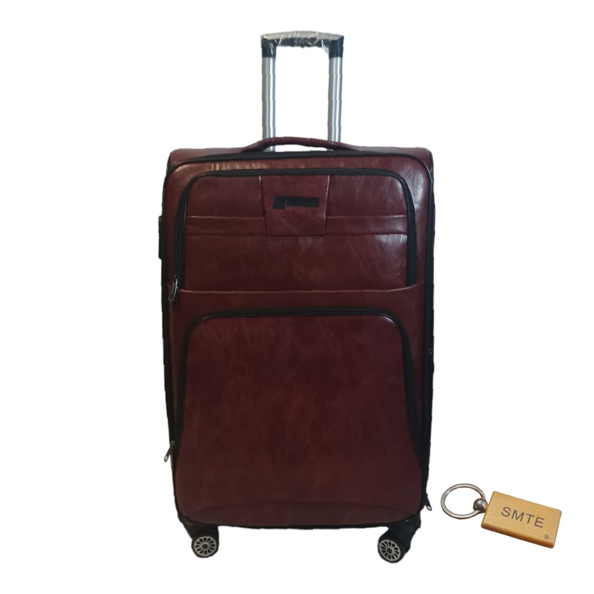 SMTE - Premium Leather Suitcase Small 55cm with  Keyring1 PieceBrown