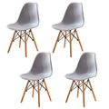 SMTE - Modern Style Dining Chair Shell Plastic Chair with wooden legs - Set of 4 - Grey