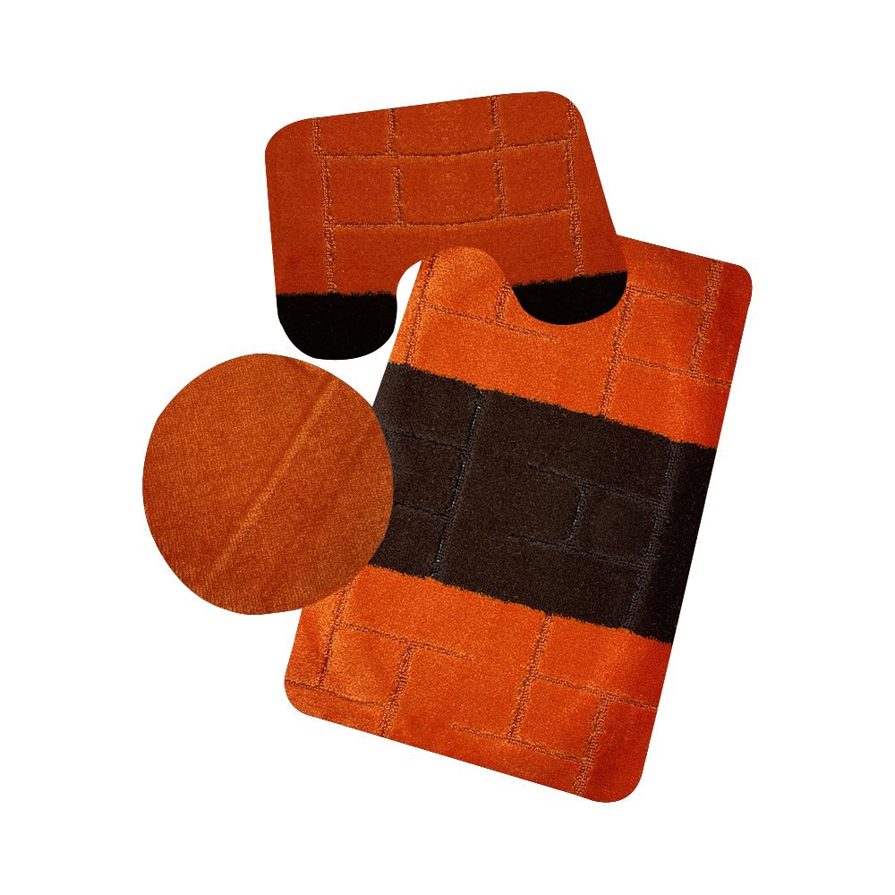 SMTE - Stunning 3 Piece Anti-Slip Soft Foam Bathroom Set - Orange & Black