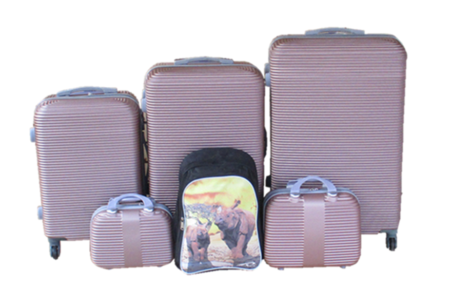 SMTE - 5Piece Rose Gold Hard Shell Luggage Set + Kids Rhino Backpack