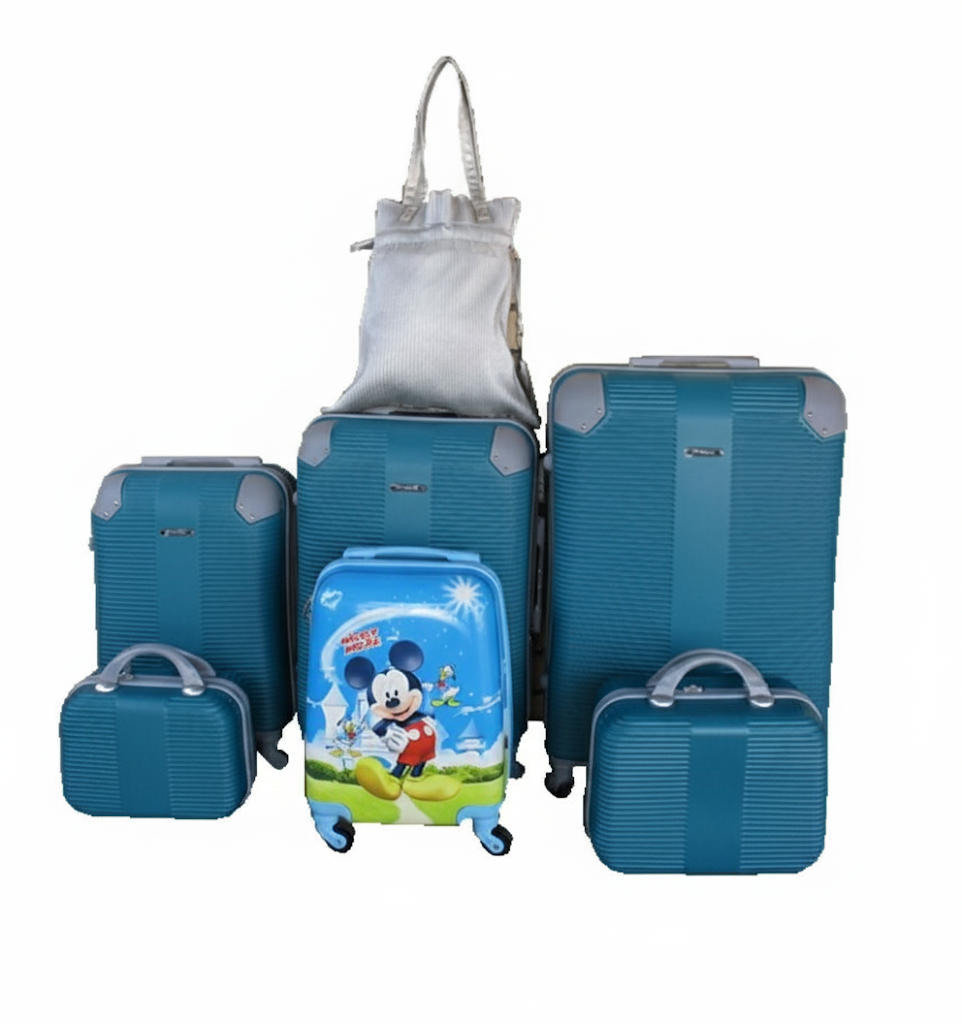 SMTE - 5Piece Dark Green ABS Luggage Set with Spinner Wheels, Mickey & Lady's Bag