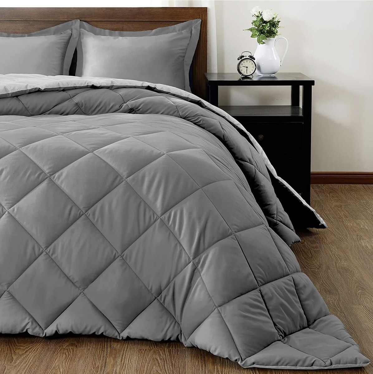 SMTE - Acesa Reversible 5 Piece Comforter set Charcoal and Grey - Double