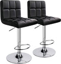 SMTE - Modern PU Leather Adjustable Swivel Bar Stool - Set of 2 - Black