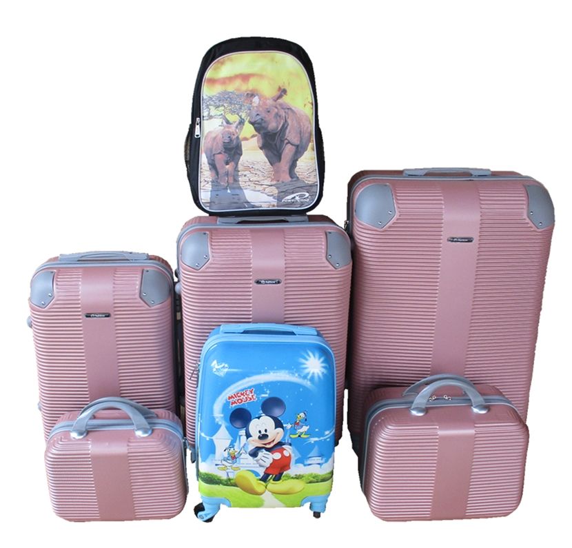 SMTE - 5Piece Pink ABS Luggage Set with Mickey Kids Case & Rhino Schoolbag