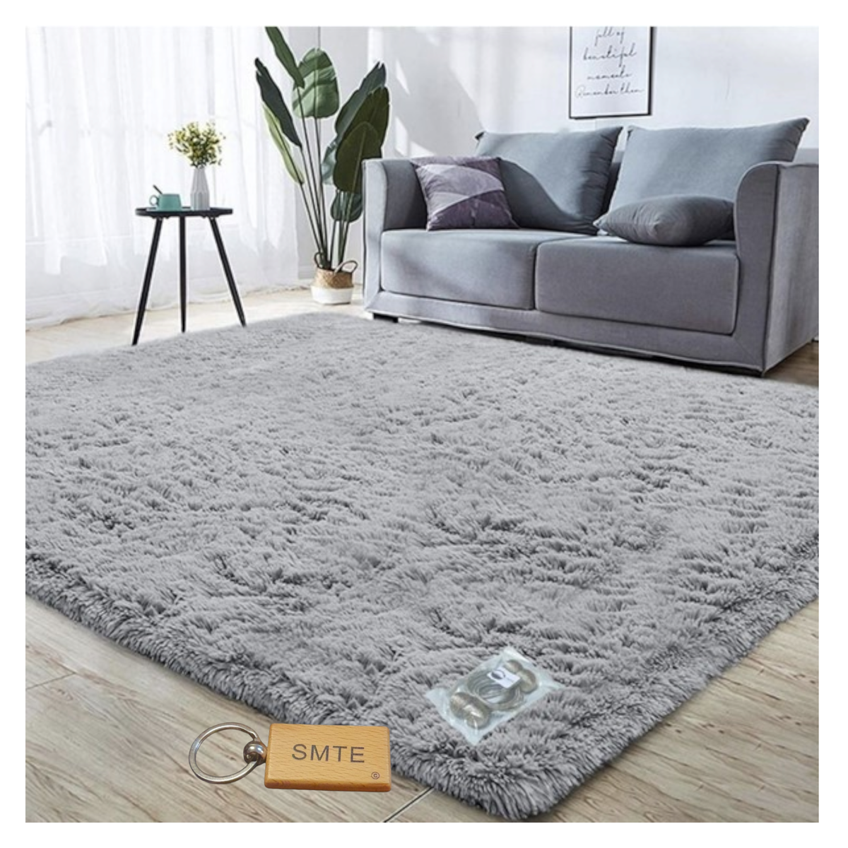 SMTE - New Premium Fluffy Carpet/Rug & Complementary Tieback and KeyringGrey