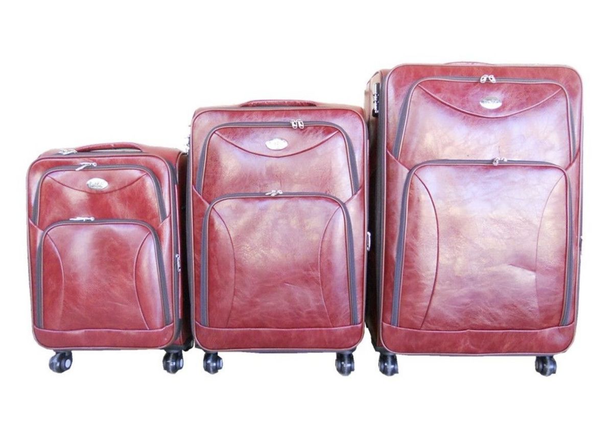 SMTE - IYH- Quality Luggage Set of 3 Leather Travel Suitcase Set - Red