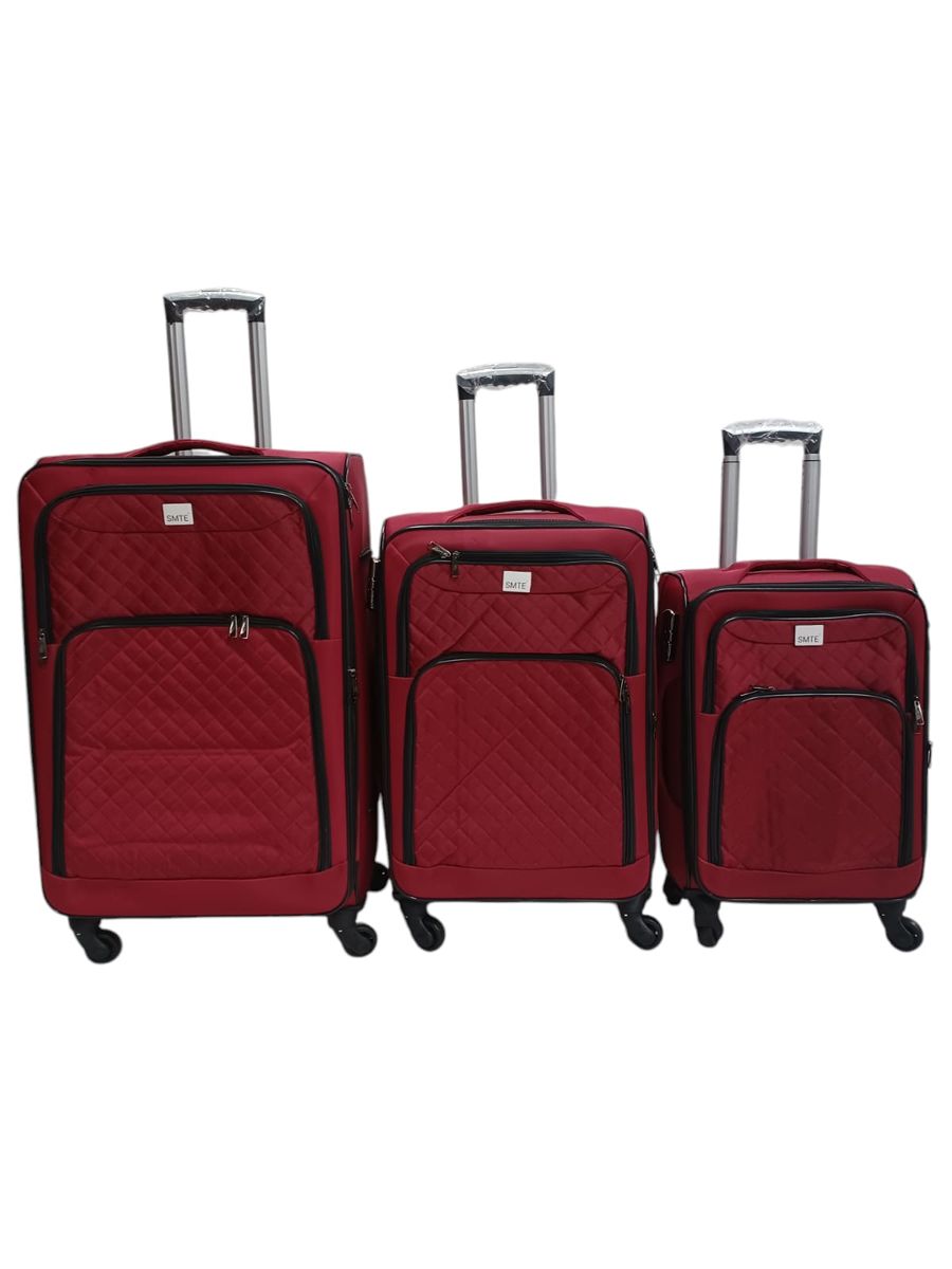 SMTE - 3 Piece Red Fabric Luggage Bag SetExpandable Soft Shell