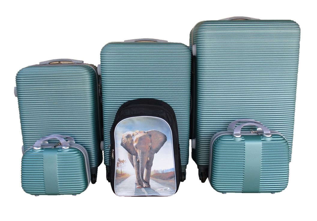 SMTE - 5Piece Green HardShell Luggage Set with Kids Elephant Backpack