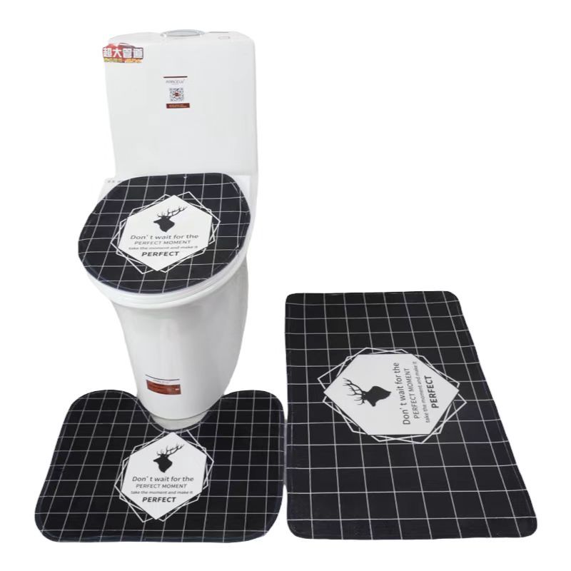 SMTE - Stunning 3 Piece Anti-Slip Soft Foam Bathroom Set - Black Lined
