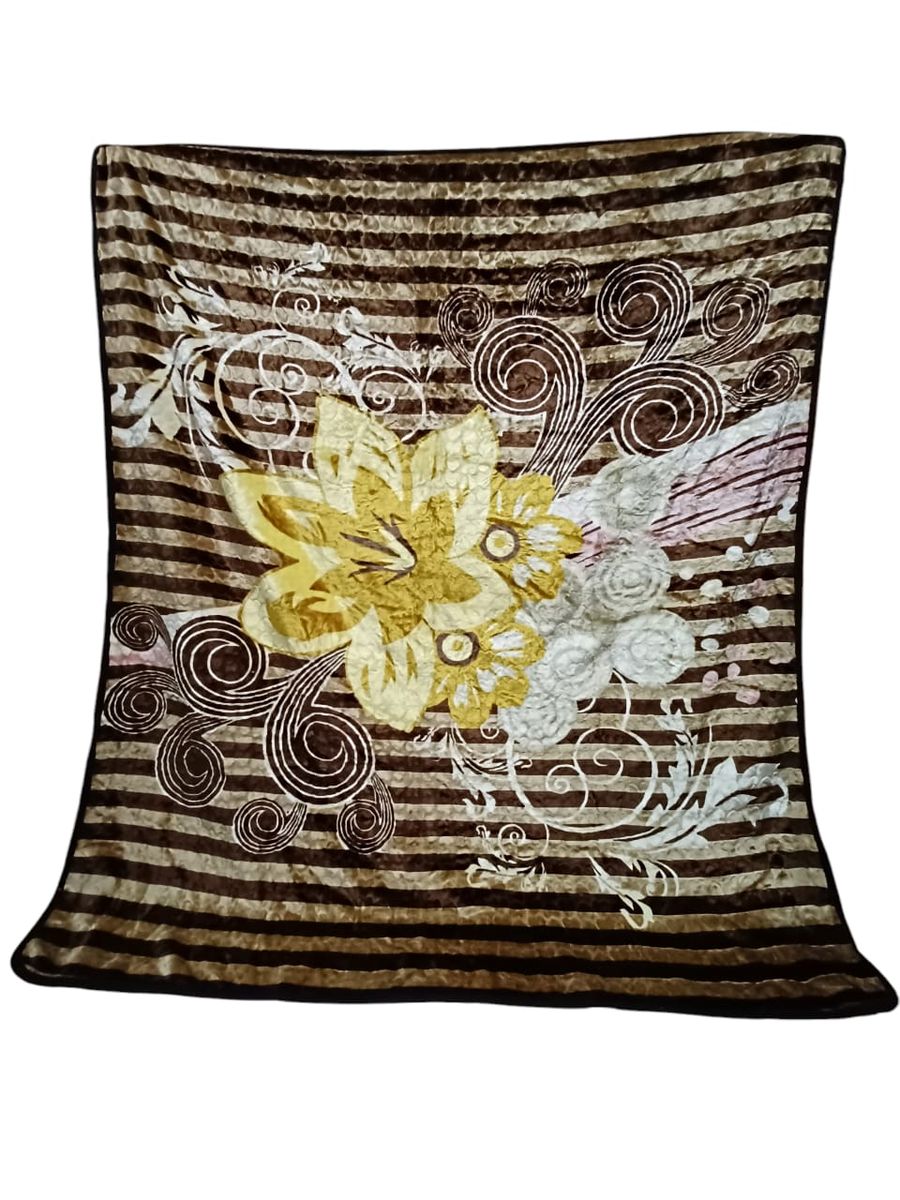 SMTE -  1Ply Blanket with Yellow Floral and Stripe DesignJY03