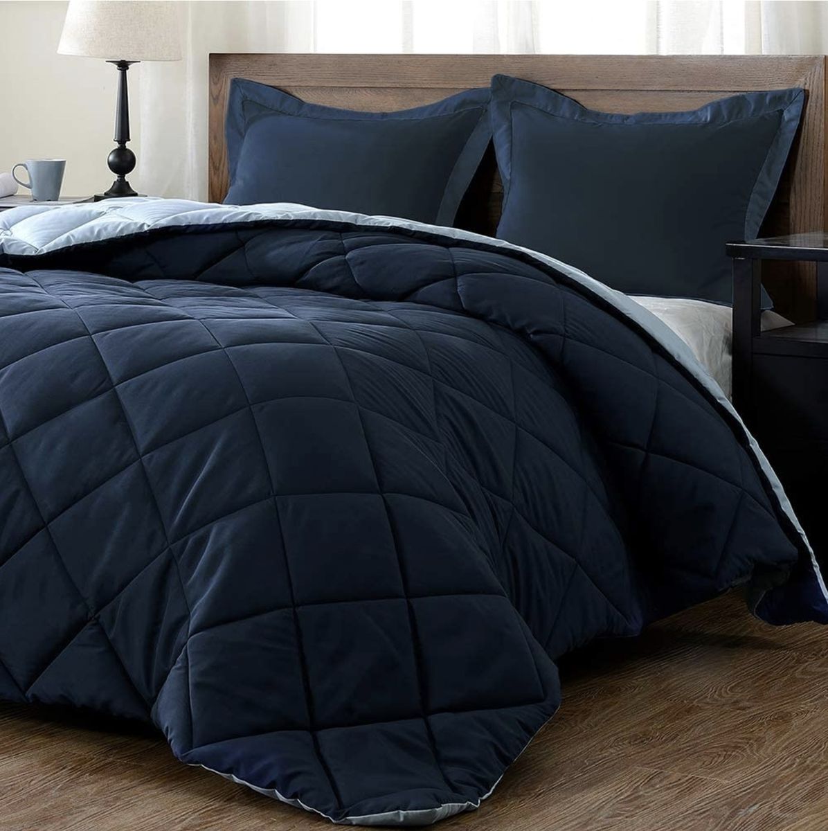 SMTE - Acesa Premium Reversible 5 Piece Comforter Set Black/Grey - Navy/Blue