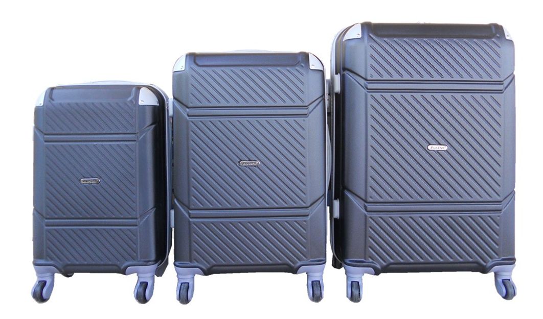 SMTE - 3 Piece Hard Outer Shell Quad Wheel Luggage Set - S-1-5 - Black