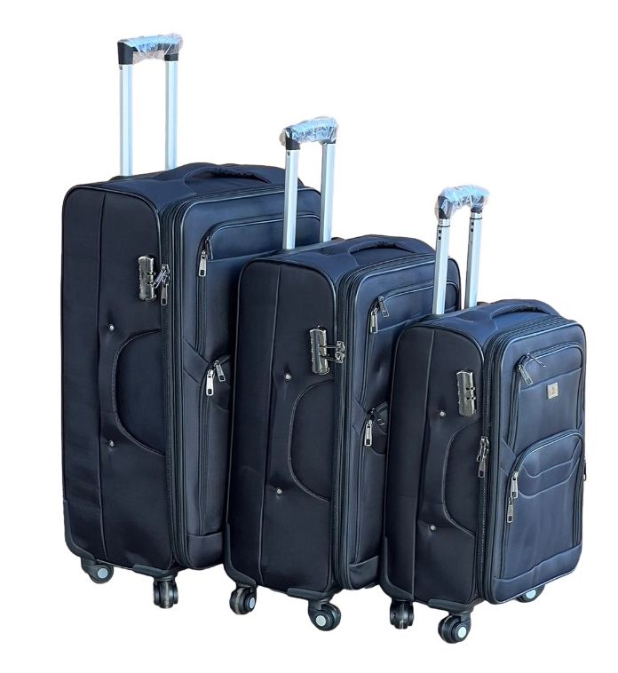 SMTE - Le Emporer Fabric 3 Piece Luggage Double Zip SuitcaseBlack
