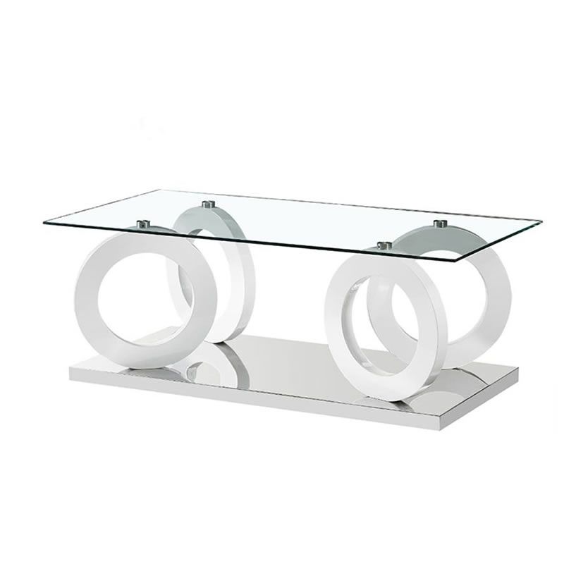 SMTE - Rectangle Clear Modern Classy Coffee Table - White