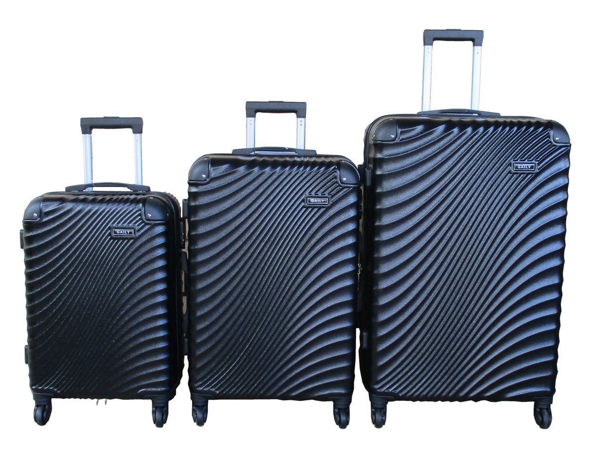 SMTE - GAILY 3Piece Black ABS Luggage Set with Spinner Wheels & Combination Locks