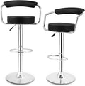 SMTE - Adjustable Bar Stools with Armrest and Chrome Base - Set of 2 - Black