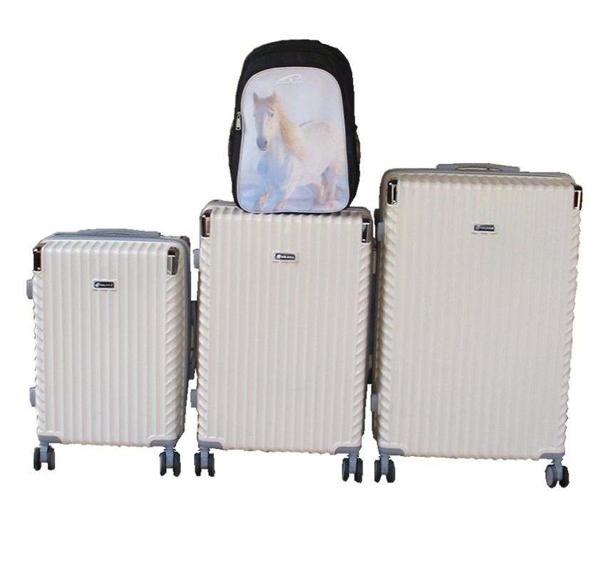 SMTE - 3Piece Cream ABS Luggage Set with Spinner Wheels + Horse Backpack